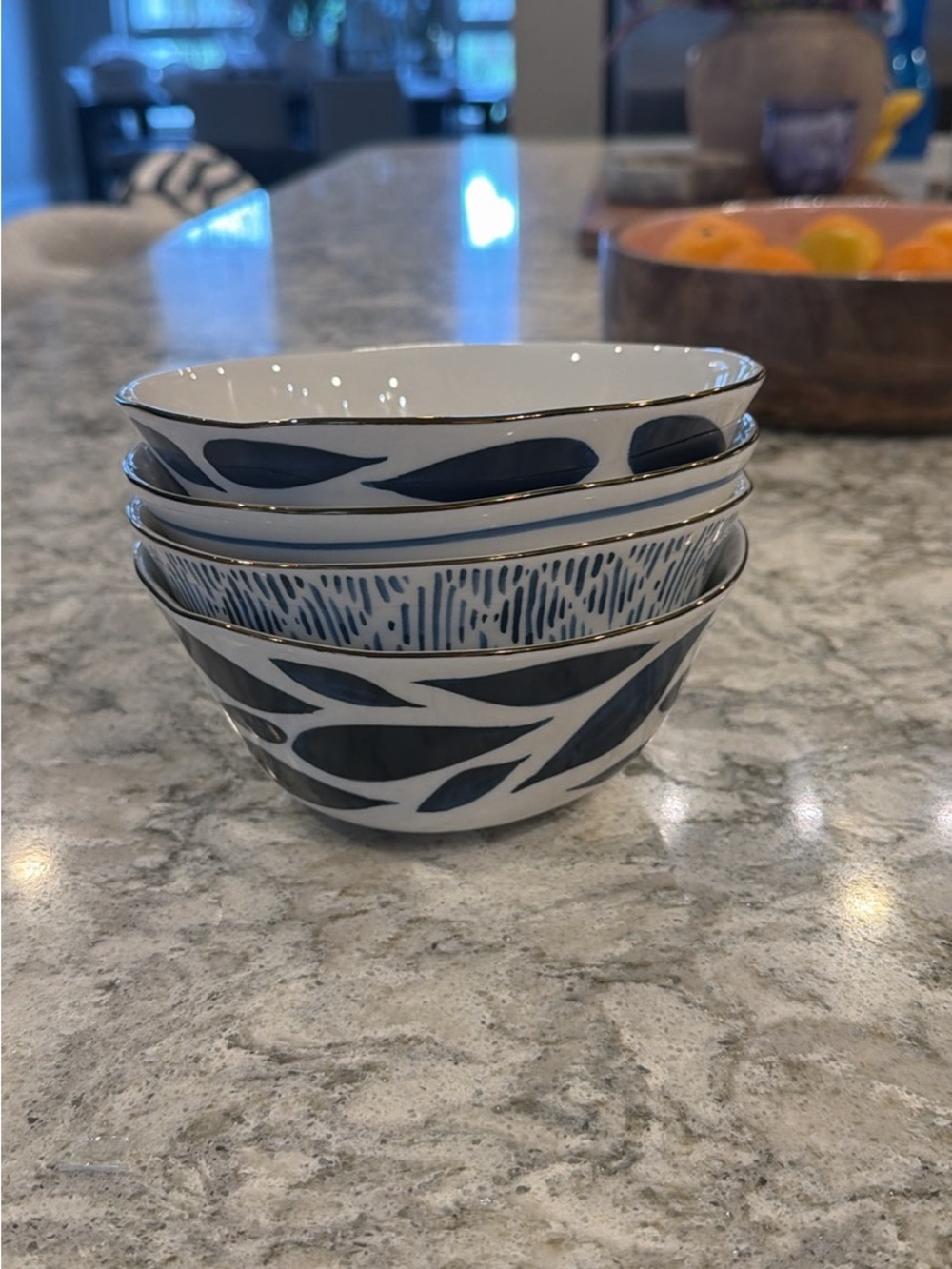 Lenox Set of Four White Porcelain Bowl with Blue Rim Never Used